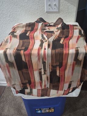 DKNY Men's Multicolor Striped Button-Down Shirt in Brown, Tan & Rust